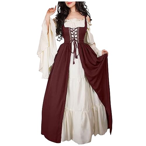 TOFOTL Mittelalter Kleidung Damen Rock Hexen Faschingskostüme Gespenst Teufelkostüm Scary Y2k Piratin Prinzessin Blut Halloween Kleider Halloween Kostüm Damen Pirat Wein L von TOFOTL