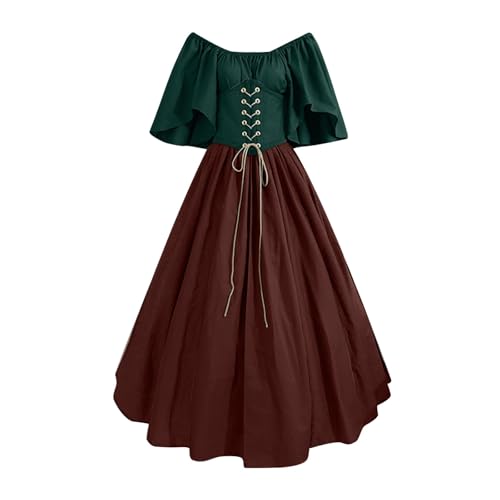 TOFOTL Mittelalter Kostüm Damen Malefiz Blut Mittelalter Grusel Geisterkostüm Königin Halloween Kleid Gruselig Vintage Frauen Halloween Kostüm Viktorianisches Kleid Kurz Hellbraun S von TOFOTL