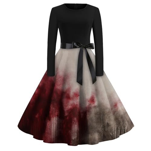 TOFOTL Renaissance Kleid Damen Prinzessin Mittelalter Vampir Skelett Kostüm Medieval Gothic Damen Große Größen Hexenkostüm Halloween Costumes Hexen Outfits Blutiges Kleid Khaki XXL von TOFOTL