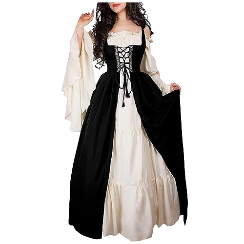 TOFOTL Schwarzes Halloween Kleid Damen Vampir Hexe Kostüm Kürbiskostüm Coole Hexenkostüm Damen für Gothic Pirate Costume Women Kleider Erwachsene Anzug Dämon Kostüm Beige L von TOFOTL