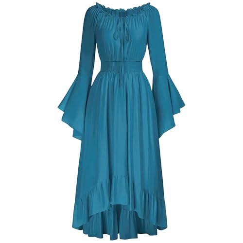 TOFOTL Schwarzes Kleid Gespenst Mittelalter Piratin Hexenkostüm Erwachsene Goth Festival Kostüm Skelett Damen Festliche Vampir Halloweenkostüme Mittelalter Kleidung Damen Leinen Blau L von TOFOTL