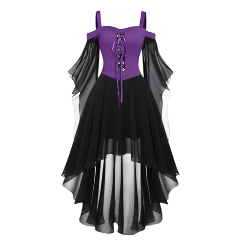 Teufel Kostüm Horror Steampunk Geister Tod Verkleidung Piratin Spinnen Blut Halloween Kostüm Damen Pirat Große Größen Nonne Braut Gespenst Hexenkleid Damen Lila 3XL von TOFOTL