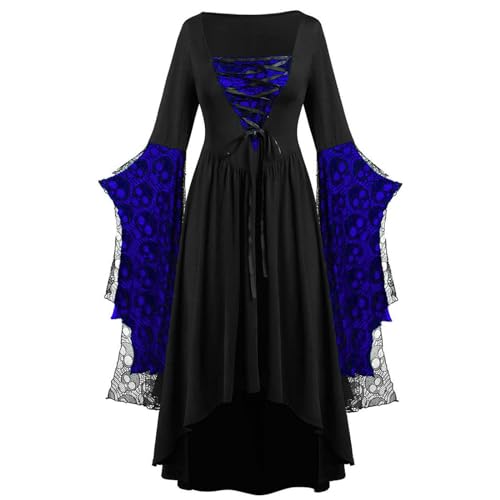 Teufelskostüm Damen Mittelalter Vampirkostüm Kleider Hexe Dress Women Helloween Langarm Skelett Hexenkostüm Y2k Clothes Kostüm Fledermaus Teufel Vampire Steampunk Kleid Dunkelblau XXL von TOFOTL