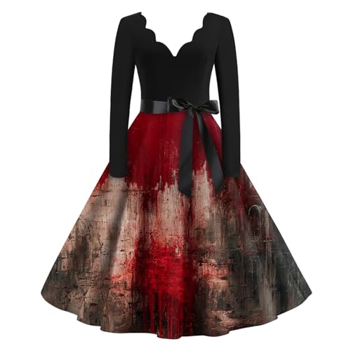 Vampir Damen Teufelskostüm Elegant Costumes Kostüm Erwachsene Nonne Mittelalter Kleidung Damen Große Größen Kostum Lustig Kürbiskostüm Blutiges Halloween Kostüm Kleid Rot L von TOFOTL