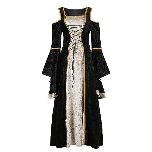 Viktorianisches Kleid Mittelalter Die Costume Hexenkleid Erwachsene Teufel Kostüm Damen Skelett Kleidung Nonne Goth Kleider Halloween Blut Kostüm Halloween Kostüm Damen Schwarz XXL von TOFOTL