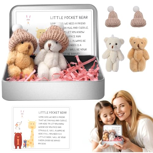 2 Stück Pocket Hug Positive Mini Teddybär, Handgemachter Positiver Mini-Plüschbär mit Ermutigungskarte Bär In Einer Box Lustige Teddy-bär Puppe Minis-Plüsch Figuren für Geschenk Kleiner Taschenbär von TOGETDREAM