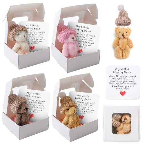 4 Stück Pocket Hug Positive Mini Teddybär, Handgemachter Positiver Mini-Plüschbär mit Ermutigungskarte Bär In Einer Box Lustige Teddy-bär Puppe Plüsch Figuren für Familie Kleiner Taschenbär von TOGETDREAM
