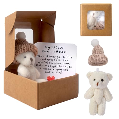 Sorgenbär Umarmung in einer Box, A Little Pocket Bear Hug Mini-Plüschbären in Box, Gute Besserung, Geschenke für Kinder, Taschenbären mit inspirierender Karte, positives Geschenk für Frauen und Männer von TOGETDREAM