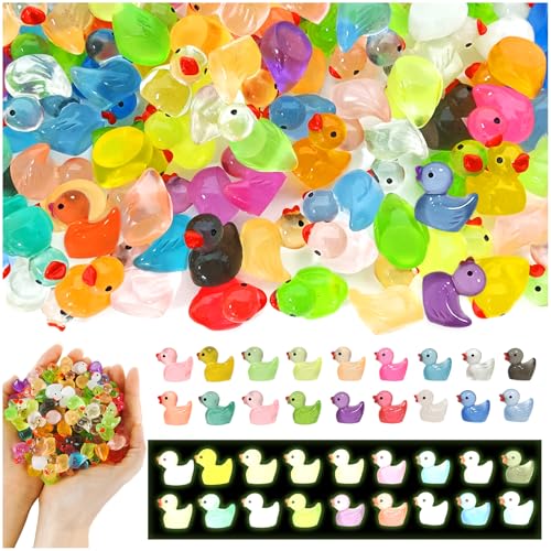 TOGETDREAM 120 Stück Mini Leuchtende Harz Enten, 18 Farben Leuchtende Mini Enten Mini Harz Enten für Dekoration Aquarium Miniaturgarten Puppenhaus Handwerk Landschaftsgärten Bonsai Fischbecke von TOGETDREAM