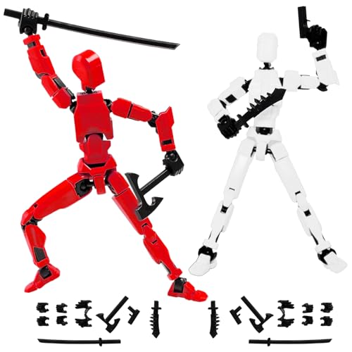 TOGETDREAM 2 Stück T13 Action Figure 3D Printed Multi-Jointed Movable Lucky 13 Roboter-Actionfigur Full Articulation for Stop Motion Animation für Spieler die Spielzeug mögen (Rot & Weiß) von TOGETDREAM
