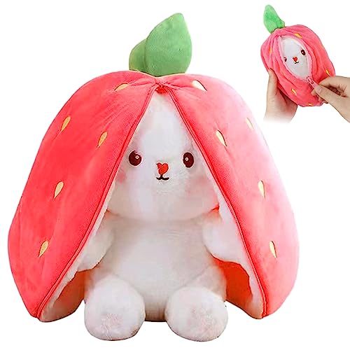 TOGETDREAM Osterhase Plüschtier, 25CM Karotte Erdbeer Kuscheltier Kawaii Hase Stofftier Hasen Verstecken Und Suchen Ausgestopftes Spielzeug Geburtstagsgeschenk für über12+ Kinder (Erdbeer) von TOGETDREAM