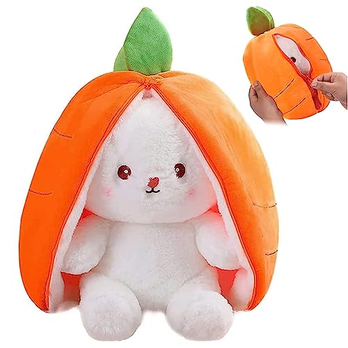 TOGETDREAM Osterhase Plüschtier, 25CM Karotte Erdbeer Kuscheltier Kawaii Hase Stofftier Hasen Verstecken Und Suchen Ausgestopftes Spielzeug Geburtstagsgeschenk für über12+ Kinder (Karotte) von TOGETDREAM