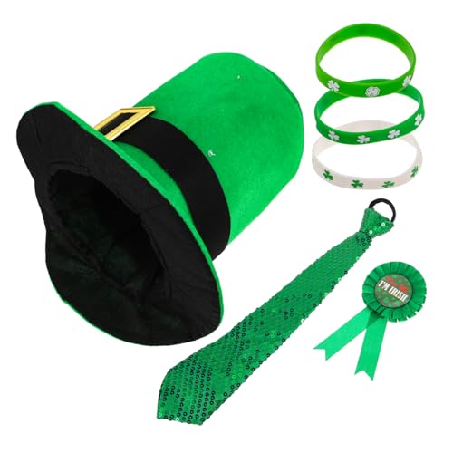 TOGEVAL Irisches Set Mit Hut Und Kragen Krawatte Für Die Feier Zum Patricks Day Kleeblatt Party-requisiten Abzeichen Und Armband TOGEVAL Irisches Set Mit Hut Und Kragen Krawatte Für Die Feier Zum Patricks Day Kleeblatt Party-requisiten Abzeichen Und Armband von TOGEVAL