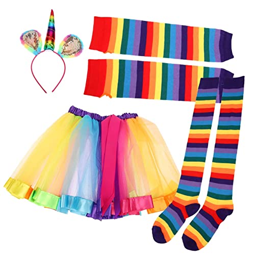 TOGEVAL 1 Set Regenbogenanzug, Partykostümzubehör, Tutu Rock, Regenbogen Kopfschmuck, Party Requisiten Dekore, Regenbogen Kostüme, Requisiten, Regenbogen Handschuhe, Cosplay Rock, TOGEVAL 1 Set Regenbogenanzug, Partykostümzubehör, Tutu Rock, Regenbogen Kopfschmuck, Party Requisiten Dekore, Regenbogen Kostüme, Requisiten, Regenbogen Handschuhe, Cosplay Rock, von TOGEVAL