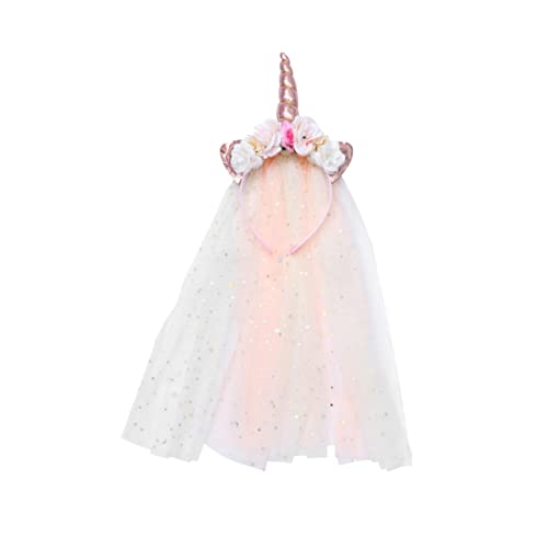 TOGEVAL 1 Stück Einhorn Haarreif Mit Blumen Haarband Einhorn Haarschmuck Kopfschmuck Haarspangen Rosa Haargummi Haarbänder Für Schleier Einhorn Stirnband Einhorn Kopfbedeckung von TOGEVAL
