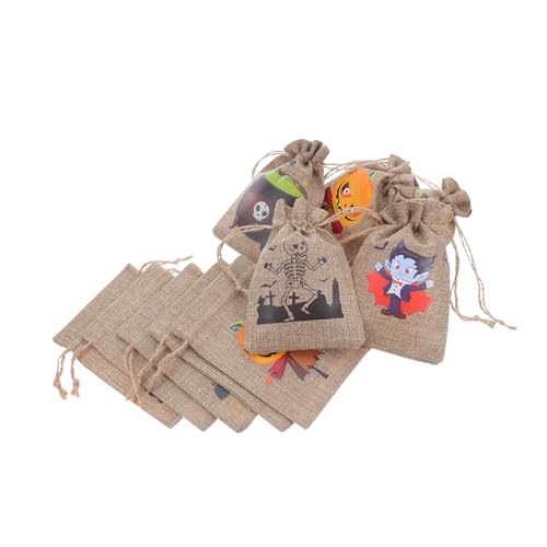 TOGEVAL 10 Stück Halloween Sackleinen Beutel mit Kordelzug Wiederverwendbare Kleine Süßigkeiten Taschen Strapazierfähige Geschenktüten für Party Snacks und Halloween Geschenkverpackung von TOGEVAL