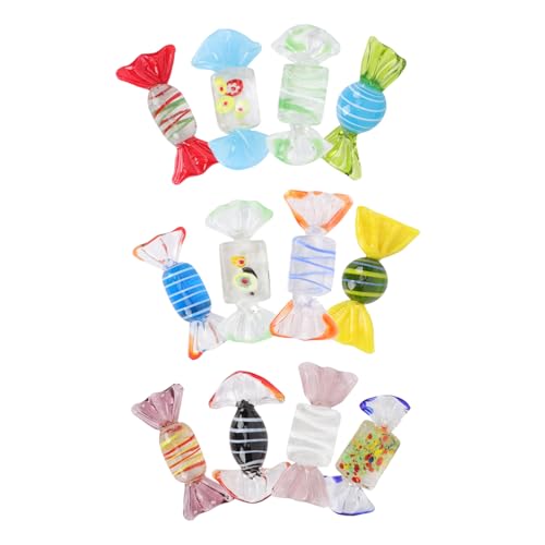 TOGEVAL 12 Stück Teiliges Handgefertigtes Glas Süßigkeiten Deko Bunte Vintage Candy Ornamente für Hochzeit Party Weihnachten Festliche Raumdekoration Vielseitig Einsetzbar Stilvolle von TOGEVAL
