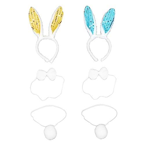 TOGEVAL 2 Satz Bunny Kostüm Set Teiliges Set mit Hasenohren Haarreifen Schleifen und für Halloween Karneval und Partys Komfortables Hautfreundliches Material Gelbe und Blaue Glitzer von TOGEVAL