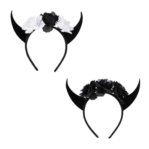 TOGEVAL 2 Stück Halloween Hörner Haarreif mit Totenkopf Blumen Teufelshörner Kostüm Zubehör für Erwachsene Teens und Bequem Auffällig Robust für Party und Foto von TOGEVAL