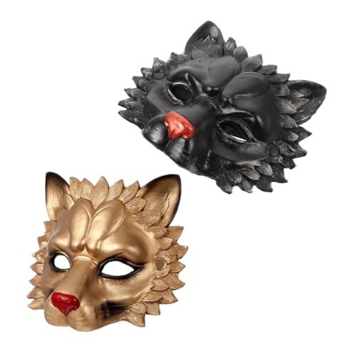 TOGEVAL 2 Stück Löwenmaske Wolfsmaske Kostüm Für Erwachsene Männer Tiermaske Wolfskopfschmuck Löwennase Kawaii Maske Affenmaske Maske Weiße Maskerademaske Für Männer Falkenmaske Pu von TOGEVAL