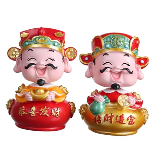 TOGEVAL 2 Stück Teiliges God of Wealth Resin Dekofigur mit Wackelkopf Chinesische Glücksbringer Langlebige Kuchen Wohnaccessoires Traditionelle Tisch Autoschmuck für Wohlstand und von TOGEVAL