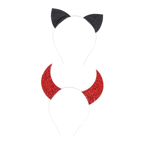 TOGEVAL 2 Stück Teiliges Haarband mit Roten Teufelshörnern und Schwarzen Katzenohren Kreativer Kopfschmuck für Karneval Kostümparty und Bühnenauftritte Langlebig und Bequem TOGEVAL 2 Stück Teiliges Haarband mit Roten Teufelshörnern und Schwarzen Katzenohren Kreativer Kopfschmuck für Karneval Kostümparty und Bühnenauftritte Langlebig und Bequem von TOGEVAL