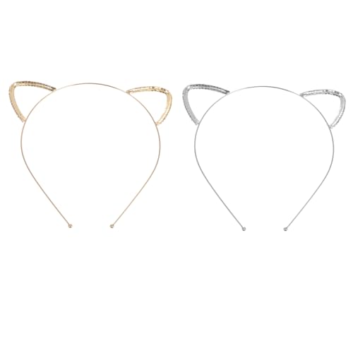 TOGEVAL 2 Stück Teiliges Metall Katzenohren Haarband Glänzend Flexibel und Bequem Festliche Kopfbedeckung für Mädchen und Damen Silbernes und Goldenes Design für Party und Fotoshooting von TOGEVAL