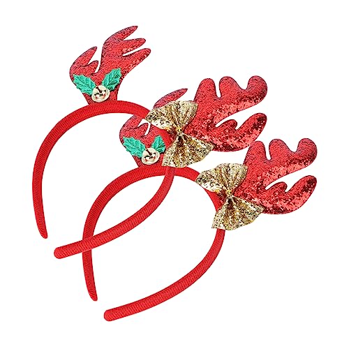 TOGEVAL 2 Stück Weihnachtliches Rentiergeweih Haarreif Leichter Formstabiler Haarreifen für Mädchen Festlicher Kopfschmuck für Weihnachts und Feiertagspartys von TOGEVAL