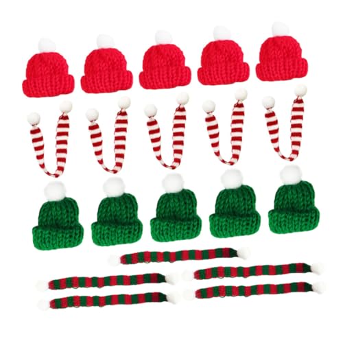 TOGEVAL 20 Stück Teiliges Weihnachts Miniatur mit Gestrickten Roten und Grünen Mützen Schals Handgefertigte DIY Bastelmaterialien für Flaschen und Tassen Dekoration Festliche von TOGEVAL