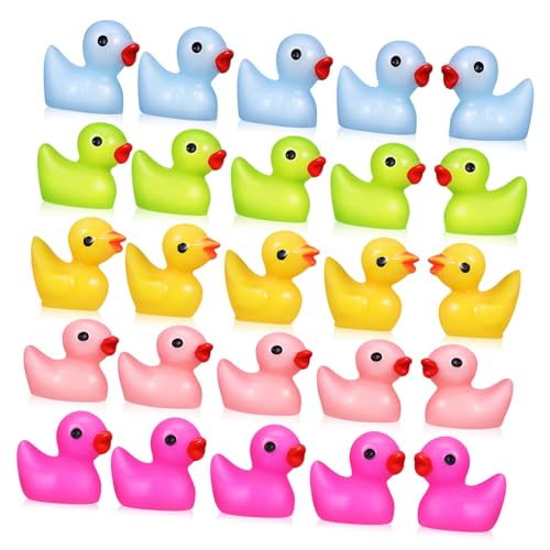 TOGEVAL 25 Stück Teiliges Miniatur Enten aus Buntem Resin Kleine Figuren für Mikro Landschaften Niedliche Mini Entchen in Gelb Blau Grün für Deko und Basteln von TOGEVAL