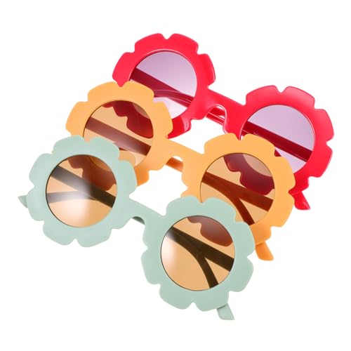 TOGEVAL 3 Paare Sonnenbrillen mit Sonnenblumen Design Lustige Sonnenbrillen für Junge Mädchen für Partys Feiertage Sicher Langlebig Pc Material Leicht Kreativ von TOGEVAL