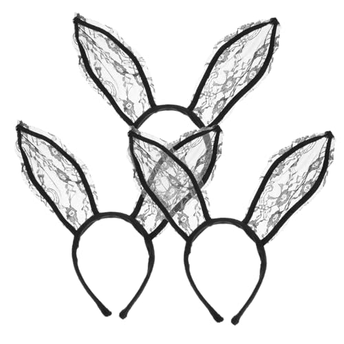 TOGEVAL 3 Stück Spitzen Hasenohren Haarreif Teiliges Spitzen Häschenohren Stirnbänder für Party Cosplay und Halloween Kostüm Accessoire für Damen von TOGEVAL