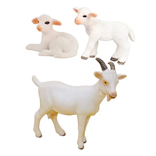 TOGEVAL 3 Stück Wildtiermodell Kuscheltier Babylamm Schaffiguren Plüsch Schaf Tierfiguren Schaf-Desktop Lammfiguren Schaf Plüsch Mini-Schafe Schafspielzeug Bauernhoftierfigur Plastik Weiß von TOGEVAL