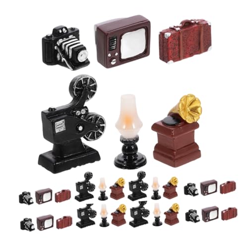 TOGEVAL 30 Stück Teiliges Miniatur Vintage Phonograph Retro Resin Handarbeit Miniatur Möbel für Puppenhaus Wohnzimmer Kunstvolle Nostalgie Accessoire von TOGEVAL