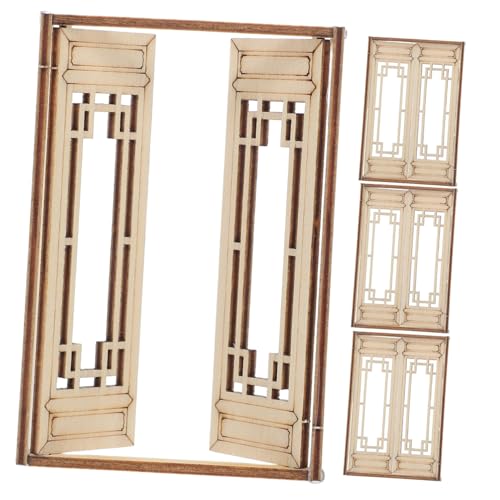 TOGEVAL 4 Stück Mini-Hausfenster Mini-Fensterrahmenmodell Mini-Simulationsmöbel Puppenhauszubehör Mini-Hausbausatz Fensterrahmen aus Holz Mikrolandschaftsornament Modell Holzfenster von TOGEVAL