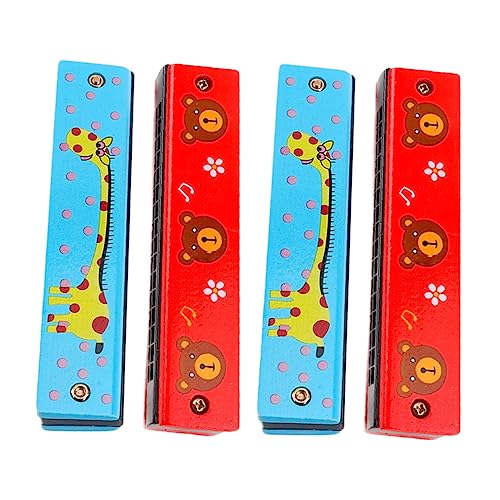 TOGEVAL 4 Stück Teiliges Holz Mundharmonika für Design Doppelreihig Kreatives Cartoon Musikspielzeug für Junge Mädchen Zufällige Farben Zufällige Farbe Zufällige Farbe von TOGEVAL