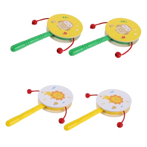 TOGEVAL 4 Stück Teiliges Holz Rasseltrommel Set mit Drehbarem Affen Design Rhythmische Holz Maracas für Kleinkinder Fördert Feinmotorik Musikalische Früherziehung für Junge Mädchen und von TOGEVAL