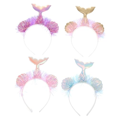 TOGEVAL 4 Stück Teiliges Meerjungfrau Haarband Schimmerndes Farbenfrohes Haarschmuck Accessoire für Mädchen Leichtes Langlebiges Stirnband für Party Deko und Kostümfest Gold Blau von TOGEVAL