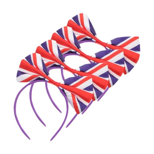 TOGEVAL 4 Stück Teiliges Uk Flaggen Stirnband mit Schleife Leichtes Haarschmuck für Sport Cosplay Party und Karneval Damen Haarreifen Britisches Fan Accessoire von TOGEVAL