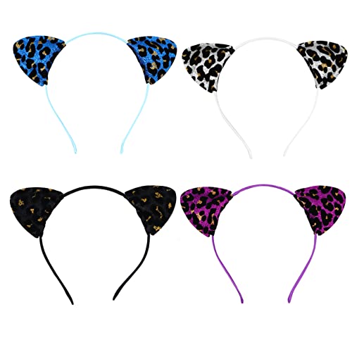 TOGEVAL 4Stücke Katzenohren Haarreif mit Glitzer Teiliges Leoparden Stirnband für Damen für Party und Cosplay Dekorationen Leicht und Bequem zu Tragen TOGEVAL 4Stücke Katzenohren Haarreif mit Glitzer Teiliges Leoparden Stirnband für Damen für Party und Cosplay Dekorationen Leicht und Bequem zu Tragen von TOGEVAL