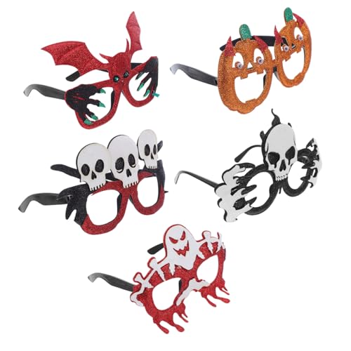 TOGEVAL 5 Stück Halloween dekorative Brille Halloween-Augen-Requisiten Kostüm Brillen Kürbiskostümgläser Kürbis-Sonnenbrille Schädelbrille Stoff von TOGEVAL