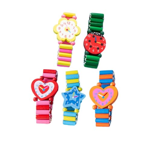 TOGEVAL 5 Stück Kinderuhren Holz Bunte Cartoon Armbanduhr Lernspielzeug für Jungen und Mädchen Analoge Uhr mit Zeitkonzept Training für Kinder Geeignet von TOGEVAL
