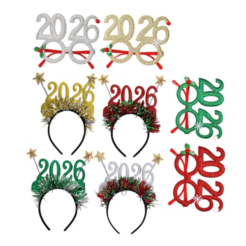 TOGEVAL 8 Stück Teiliges Neujahrs Party mit Glitzerndem Haarreif und Brillen Accessoires Leichtes Bequemes Design für Silvesterfeiern und Kreative Fotorequisiten von TOGEVAL
