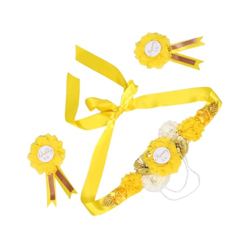 TOGEVAL Babyparty Set mit Gelber Bienenthemen schärpe und Blüten corsage für Werdende Mütter Weiches Polyester Elegantes Design als Schwangerschaftsfoto Requisite von TOGEVAL