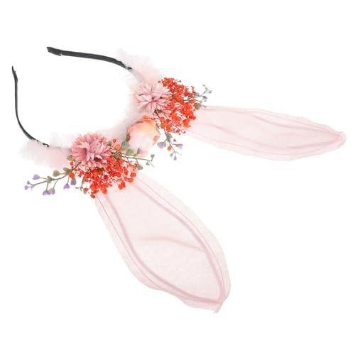 TOGEVAL Bunny Ear Haargummi mit Blumen Niedliches Cosplay Haarband für Erwachsene für Partys Fotoshootings und Bühnenauftritte Komfortabel und Rutschfest von TOGEVAL