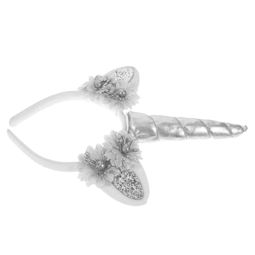 TOGEVAL Einhorn Stirnband mit Stoffblumen Lustiges Party Haaraccessoire für Mädchen Festliches Kostümzubehör für Einhorn und Geburtstagsfeiern Silbergraues Headband Dekorativ TOGEVAL Einhorn Stirnband mit Stoffblumen Lustiges Party Haaraccessoire für Mädchen Festliches Kostümzubehör für Einhorn und Geburtstagsfeiern Silbergraues Headband Dekorativ von TOGEVAL