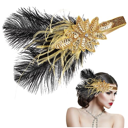 TOGEVAL Flapper Haarband mit Federn und Pailletten Vintage Kopfschmuck für für Hochzeiten Partys und Jahre Kostüme Elastisch und Komfortabel von TOGEVAL
