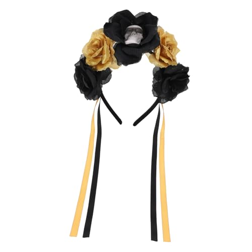TOGEVAL Halloween Haarreif Schädel mit Goldenen Rosen Langlebiges Festival Kostümzubehör für Party Cosplay Tag der Toten und Braut Headwear Bequemer Stirnband für Damen und Mädchen TOGEVAL Halloween Haarreif Schädel mit Goldenen Rosen Langlebiges Festival Kostümzubehör für Party Cosplay Tag der Toten und Braut Headwear Bequemer Stirnband für Damen und Mädchen von TOGEVAL