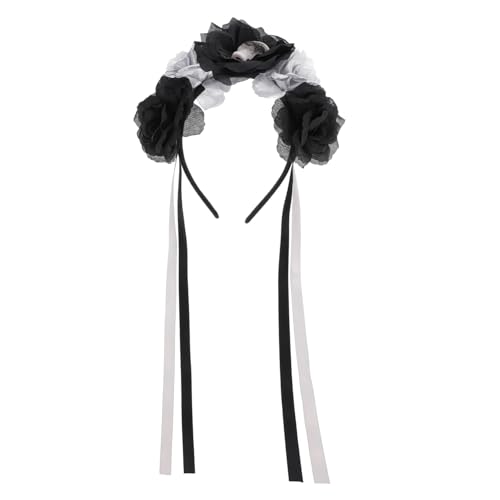 TOGEVAL Halloween Haarreif mit Silbernem Totenkopf und Rosen Festliches Party Accessoire für Braut Day Of The Dead Kopfschmuck Stilvolles Halloween Haarschmuck für Damen von TOGEVAL