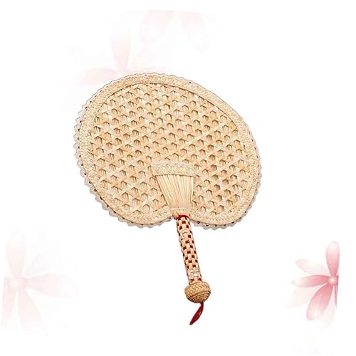 TOGEVAL Handgefertigter Gestrickter Cattail Fächer Runder Natürlicher Weizenstroh Handventilator Tragbarer Kühlfächer für Sommer Strand Party Leicht und Elegant von TOGEVAL